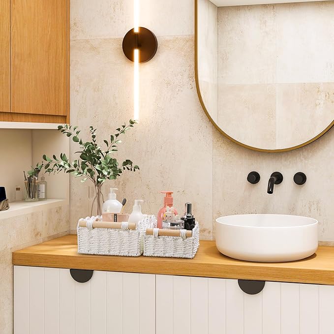 Storage Basket Wicker Baskets for Organizing Toilet Paper Storage Basket for Toilet Tank Top,White