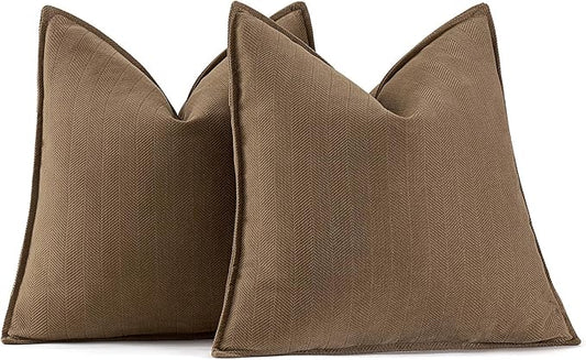 MIULEE Pack of 2 Dark Brwon Decorative Pillow Covers 16x16 Inch Soft Chenille Luxurious Couch Throw Pillows Farmhouse Cushion Covers with Elegant Design for Sofa Bedroom Living Room Home Decor