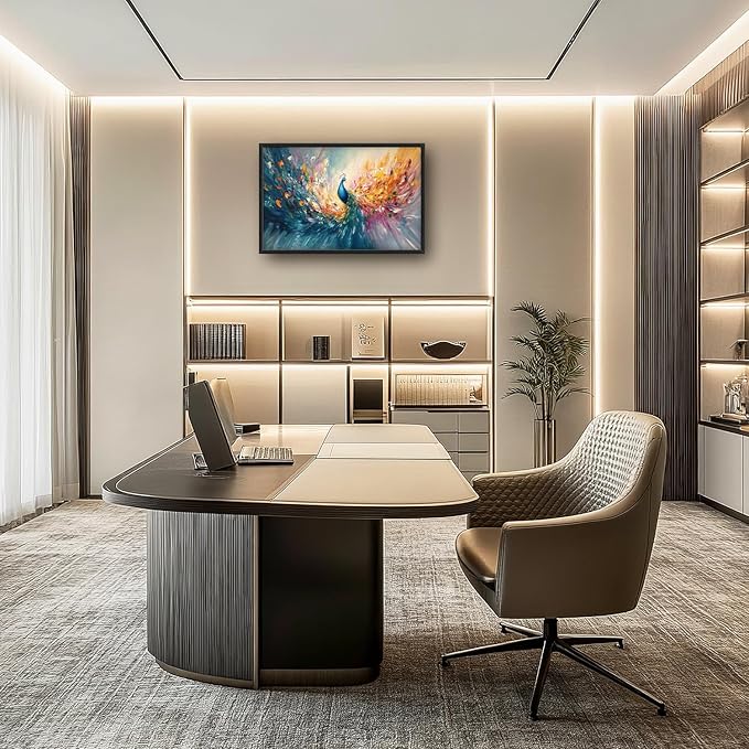 Flintis Large Colorful Peacock Framed Wall Art Peacock Feathers Pictures Wall Decor Abstract Animal Canvas Painting Print Artworks Decor Framed for Living Room Bathroom Master Bedroom 36L X 24W