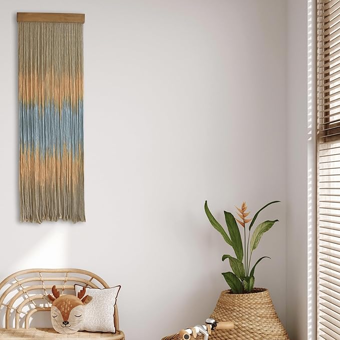 Knots & Beyond Gray Colored Macrame Wall Hanging, Yoga Tapestry Wall Hanging, Boho Yarn Wall Art, Modern Bohemian Wall Decor, Quantity 1, 12" x 37"