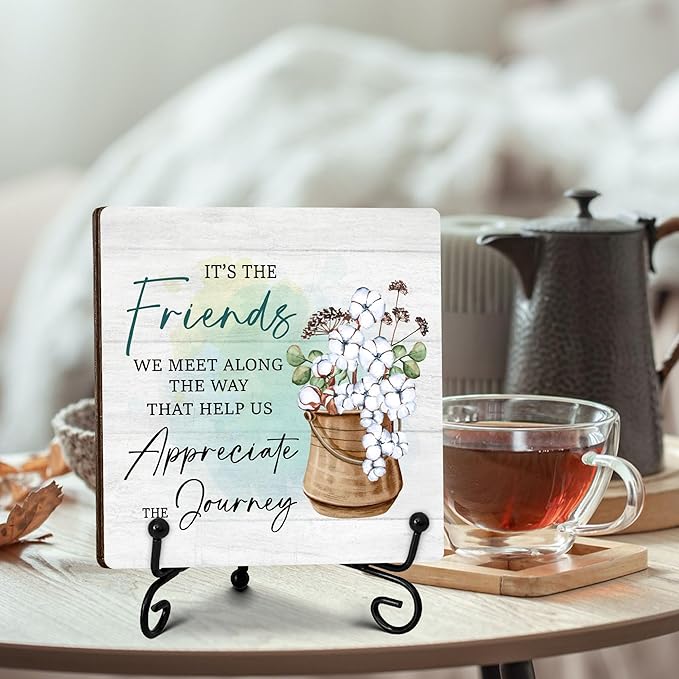 Friendship Gifts for Women, Long Distance Friendship Gifts for Friends Work Bestie Bff Coworker, Birthday Gifts Ideas, Friends Desk Decorative Sign with Stand, 5 x 5 Inches-B12