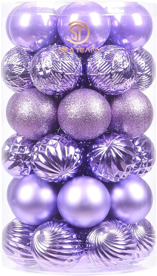 Sea Team 41-Pack Christmas Ball Ornaments with Strings, 60mm/2.36-Inch Medium Size Baubles, Shatterproof Plastic Christmas Bulbs, Hanging Decorations for Xmas Tree, Holiday, Wedding, Party, Lavender