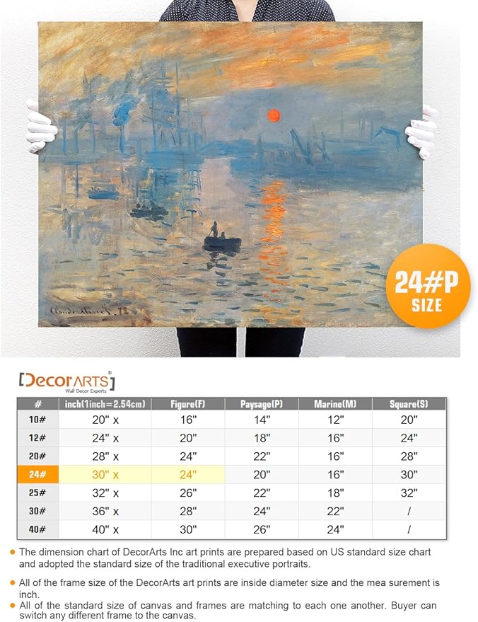 DECORARTS - Impression Sunrise, Claude Monet Art Reproduction. Giclee Canvas Prints Wall Art for Home Decor 30x24