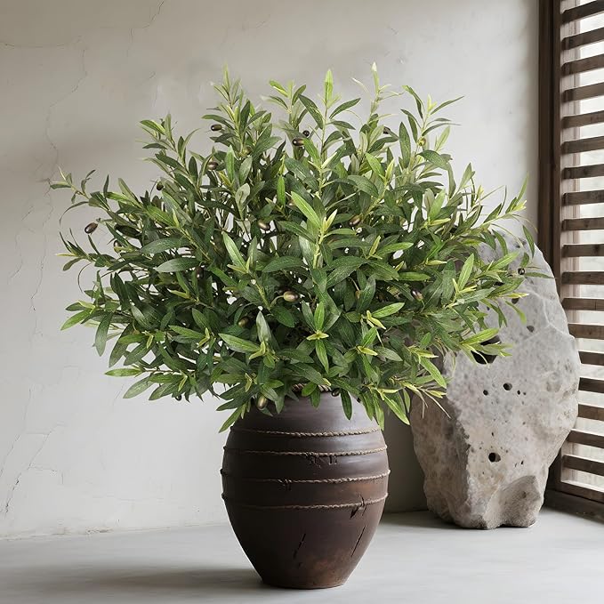 Fake Plants Olive Branch Artificial Plant 27.5in Outdoor Decorations for Living Room Olive Tree Branches Greenery Stems Can Be Used for Spring Home Decor Room Decor Office Decor(24PCS)