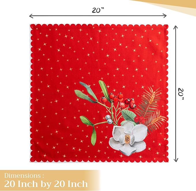Maison d' Hermine Cloth Napkins Set of 4 100% Cotton Everyday Reusable Square Napkins Cloth Washable, Dinner, Party, Wedding, Restaurant (Noel, 20" x 20")