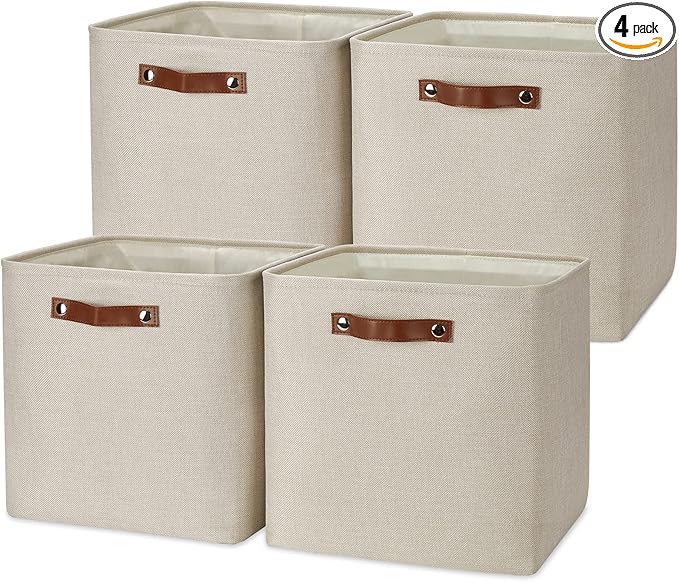 Temary Cube Storage Baskets 13 Inch Cube Storage Bins 4 Pack Baskets for Organizing Shelves Fabric Cloth Bins for Shelf, Home, Closet(Beige)