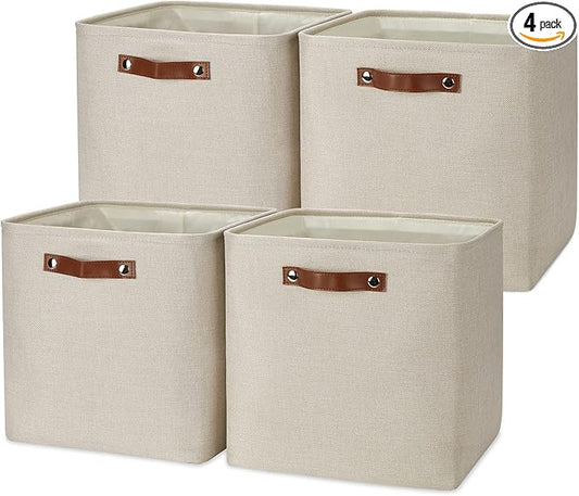 Temary Cube Storage Baskets 13 Inch Cube Storage Bins 4 Pack Baskets for Organizing Shelves Fabric Cloth Bins for Shelf, Home, Closet(Beige)