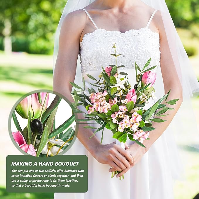 Faux Plants Olive Leaves Stems Artificial Plants Olive Tree Branches for Small Vase Tabletop Greenery Decor for Home Decor Office Wedding Party Decor 27.5” （4pcs）