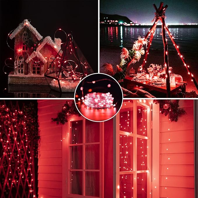 Brightown 12 Pack LED Fairy Lights, Waterproof, Red, 7 Feet, 20 LEDs, Battery Operated, Flexible Silver Wire, Safe, Energy Saving, Long-Lasting, Indoor and Outdoor Use