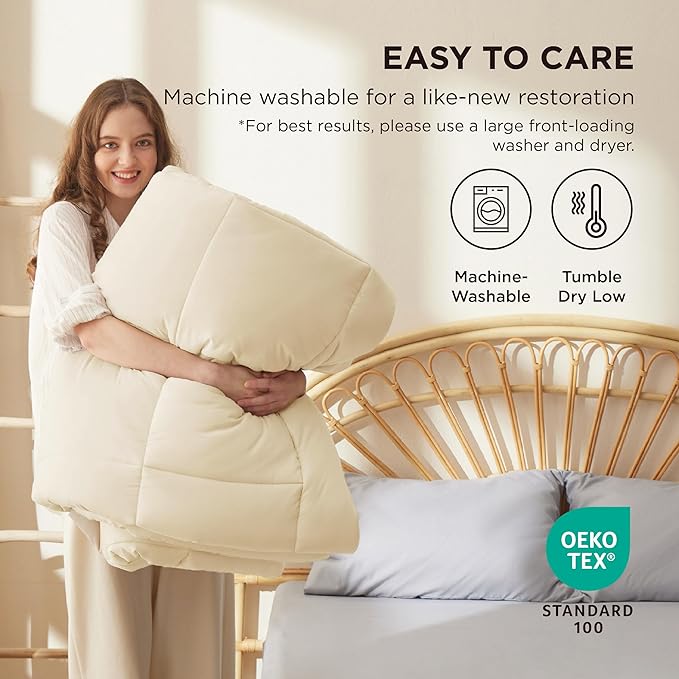 Bedsure Comforter Duvet Insert - Quilted Comforters Oversize Queen, All Season Duvet, GentleSoft Down Alternative Bedding, with 8 Tabs, Gifts for Women/Men, Cream,Oversize Queen 98 x 98 Inches