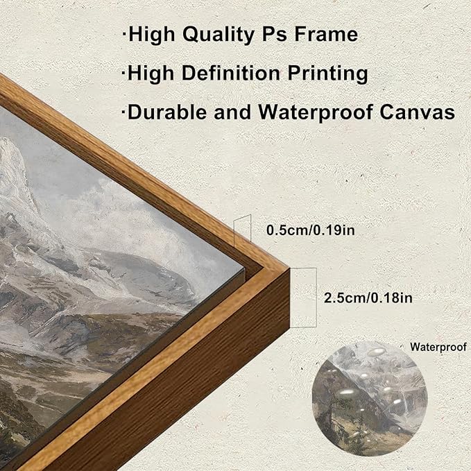 KBKBART Vintage Frame Canvas Wall Art for Living Room, Landscape Home Decor Mountain Valley Painting Artwork Prints Bedroom Wall Decor