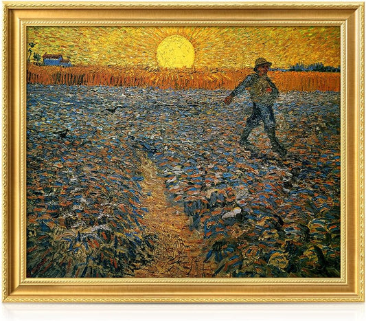 DECORARTS - Vincent van Gogh's The Sower. Museum-Quality Giclee Print on Cotton Canvas, Gold Solid Wood Frame, Framed Size: 34.75x28.75 in, Made in USA