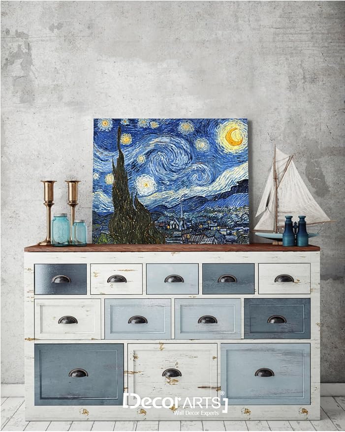 DECORARTS - Starry Night, Vincent Van Gogh Art Reproduction. Giclee Canvas Prints Wall Art for Home Decor. 20x16