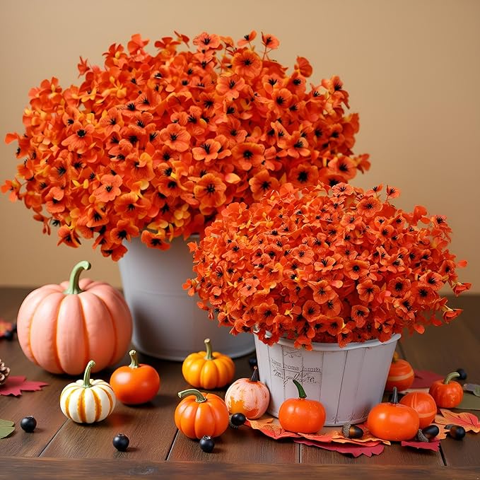 LADADA Artificial Fall Flowers Faux mums for Outdoor Indoor Garden Home Decoration, Faux Flower Daisy with,UV Resistant Silk Eucalyptus Autumn Fake Plants for Outside Garden Yard Porch Home Decor