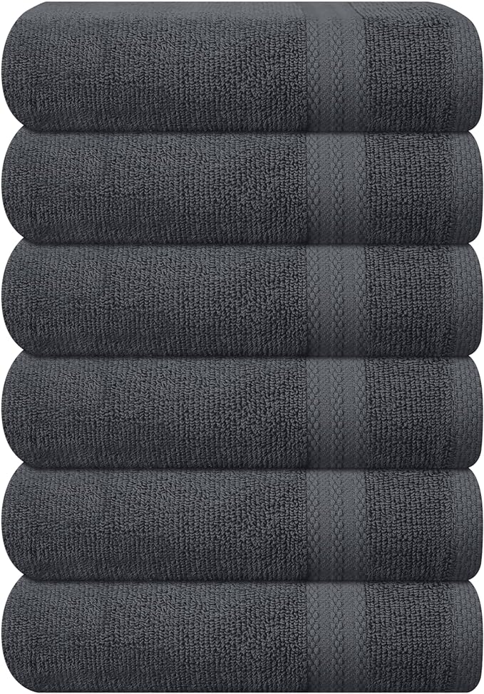 GLAMBURG Ultra Soft 6-Piece Hand Towel Set 16x28-100% Ringspun Cotton - Durable & Highly Absorbent Hand Towels - Ideal for use in Bathroom, Kitchen, Gym, Spa & General Cleaning - Charcoal Grey
