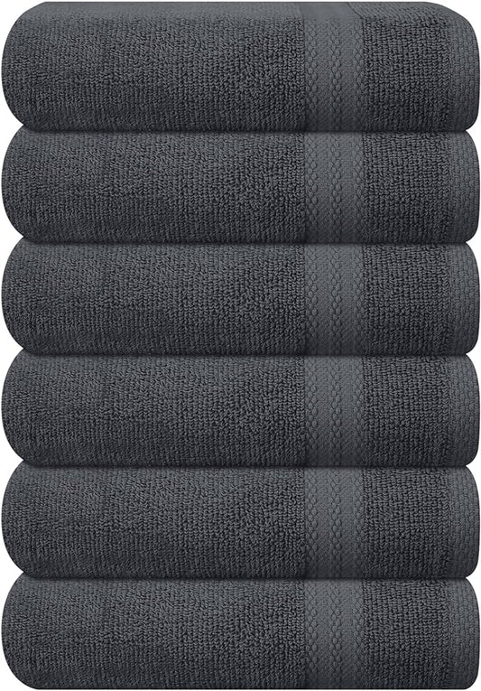 GLAMBURG Ultra Soft 6-Piece Hand Towel Set 16x28-100% Ringspun Cotton - Durable & Highly Absorbent Hand Towels - Ideal for use in Bathroom, Kitchen, Gym, Spa & General Cleaning - Charcoal Grey
