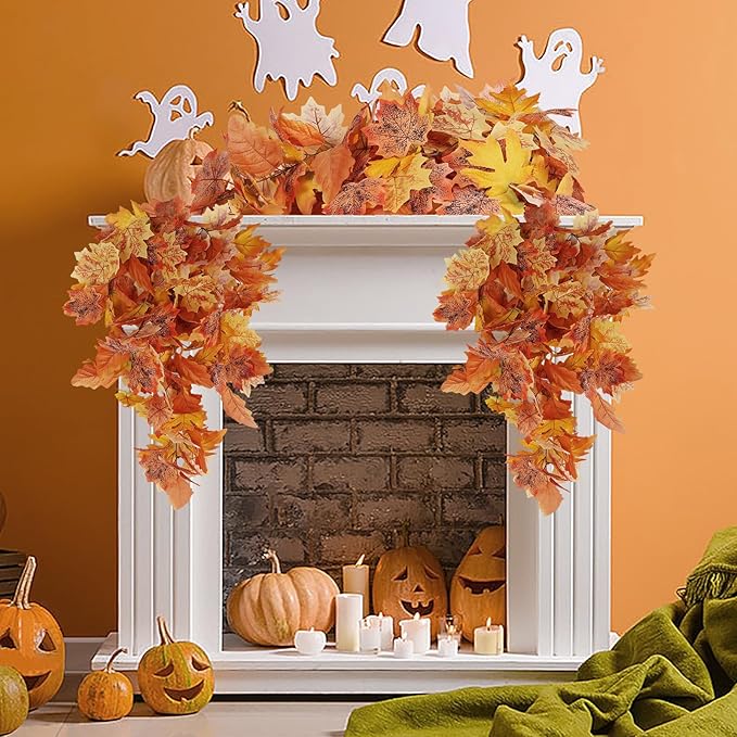 RECUTMS Fall Leaves Fall Decorations for Home Clearance Fall Decor Leaf Fall Decorations Fall Decorations for Home Thanksgiving Decorations Hanging Plants Indoor Artificial Wall Decor(Orange)