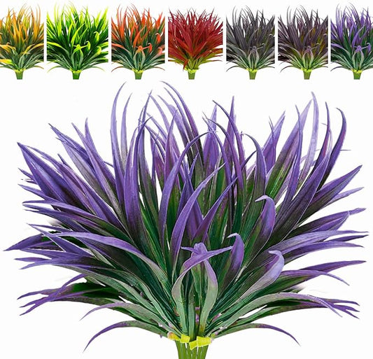 8 Pcs Outdoor Fake Plants UV Resistant Artificial Tall Grass Plants Faux Tropical Flowers Bushes Décor Fall Winter Summer Planters Patio Front Door Porch Plastic Greenery & Shrubs Decoration