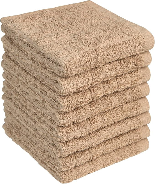 Premium Dish Towels (12”x 12”, 8 Pack) | Cotton Kitchen Hand Towels | Kitchen Towels | Highly Absorbent Tea Towels Set | Tan