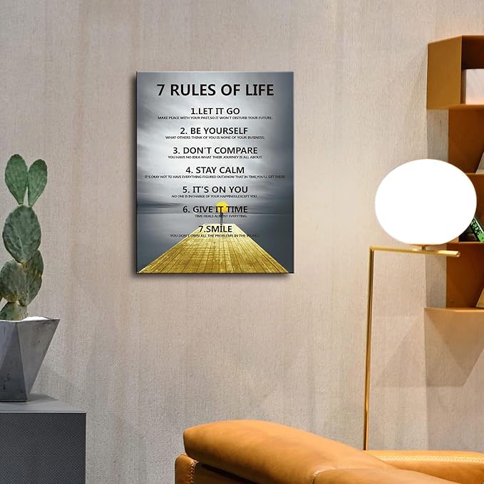 7 Rules of life wall decor Michael Jordan & Steph Curry Motivational Posters - Inspirational Wall Art for Boys Bedroom, Men's Room, Office, or Classroom Decor - Framed Canvas & Displate Style(16"X24") A-403