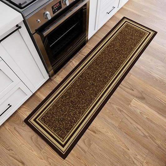 Ottomanson Hallway Runner Rug 1'10" x 7' Non Slip Border Area Rugs Easy to Clean Laundry Rug Runner Durable & Pet Friendly Floor Carpet Runners for Hallways Entryway Living Room Kitchen, Brown