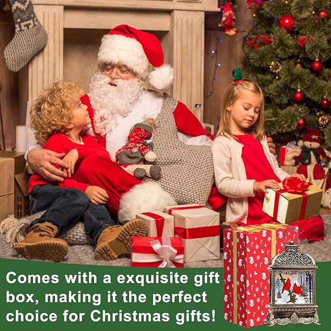 Christmas Snow Globe Lighted Cardinal Scene, Musical Snow Water Lantern Swirling Glittering Holiday Decoration and Gift for Family Children or Friends