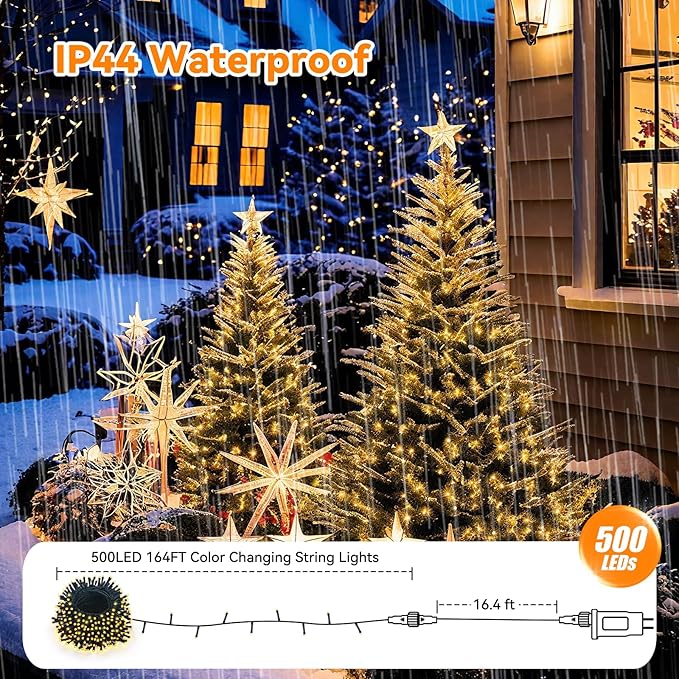 LitHome 164ft 500Led Color Changing String Lights with Remote,35 Colors RGB Christmas Lights with Timer,Dimmable Halloween String Light Outdoor Plug in,Xmas Tree Light Indoor for Fall Party Decor