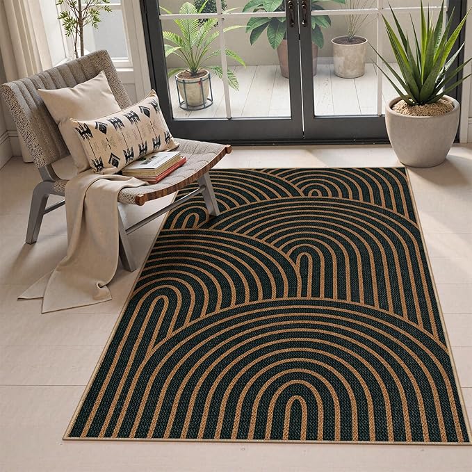 Lahome Modern Rainbow Easy Jute Patio Rug, 3x5 Washable Rugs for Entryway Farmhouse Carpet, Non Slip Indoor Door Mat Contemporary Throw Carpet for Laundry Guestroom Room Porch Decor