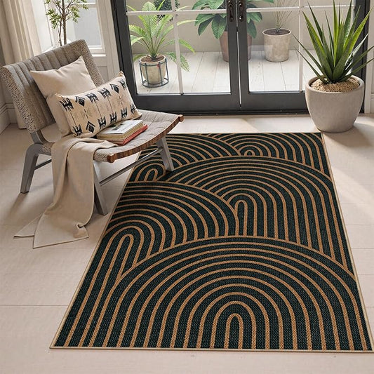 Lahome Modern Rainbow Easy Jute Patio Rug, 3x5 Washable Rugs for Entryway Farmhouse Carpet, Non Slip Indoor Door Mat Contemporary Throw Carpet for Laundry Guestroom Room Porch Decor