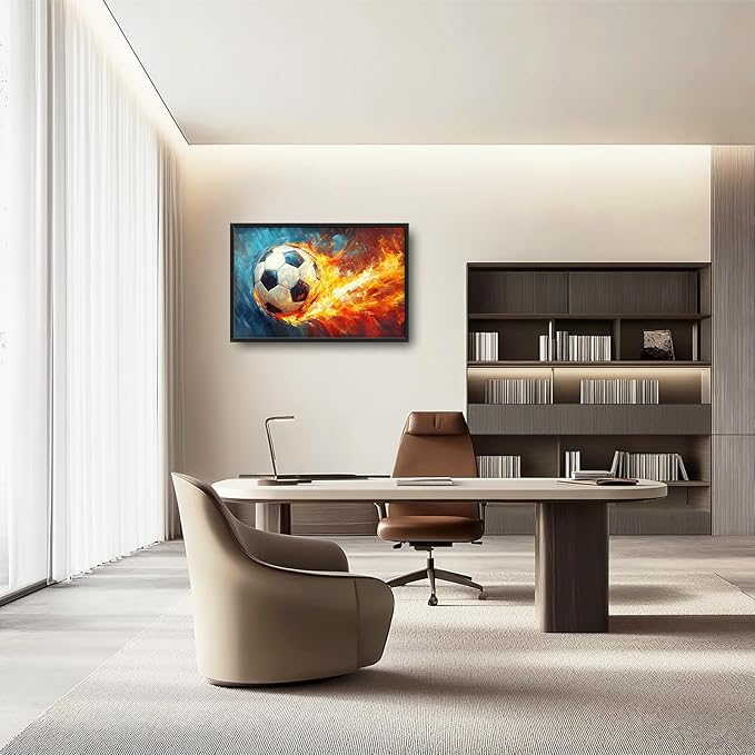 Olivine Sports Wall Art, Soccer Wall Decor, Abstract Football Canvas Prints Painting, Framed Artwork for Bathroom Bedroom Living Room Office Home Gym Decoration 36"x24"