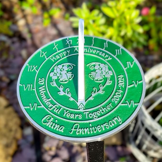 Anniversary Sundial Gift for 20th China Wedding Anniversary in 2024 - Recycled Metal Home Decor Or Garden Present Idea - Handmade in UK for Him, Her Parents Or Couples 20 Year Celebration