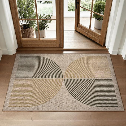 Lahome Rainbow Easy Jute Rug, 2x3 Entryway Rug Indoor Outdoor Front Door Mat, Farmhouse Neutral Non Slip Non Shedding Washable Kitchen Mats for Floor Foyer