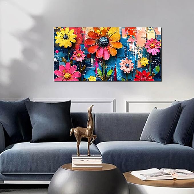 ZHAOSHOP Colorful Flowers Painting Wall Decor Living Room - Floral Canvas Wall Art for Bedroom - Teen Girl Bedroom Decor Size 20" x 40"