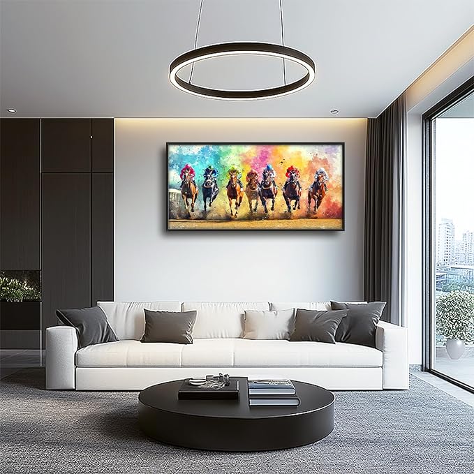 Framed Large Wall Art for Living Room, Horse Racing Canvas Wall Decor, Large Horse Picture Framed Painting, Modern Artwork for Bedroom Office 60L'' × 30W''