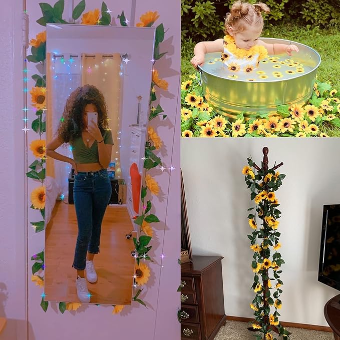 UKELER 2 Pack Artificial Sunflower Vines Fake Hanging Garland Yellow Sunflower Floral Vine Artificial Flowers for Home Hotel Office Wedding Party Garden Craft Art Décor