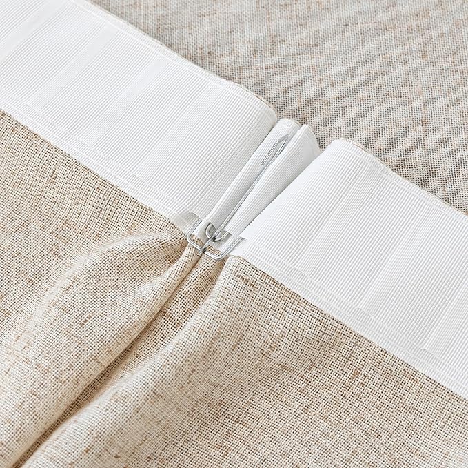 Burlap Linen Semi Sheer Curtains 108 Inches Long, Neutral Flax Light Filtering Drapes, Beige Retro Window Treatments, Rustic Farmhouse Floor to Ceiling Pinch Pleat Curtain with Hooks