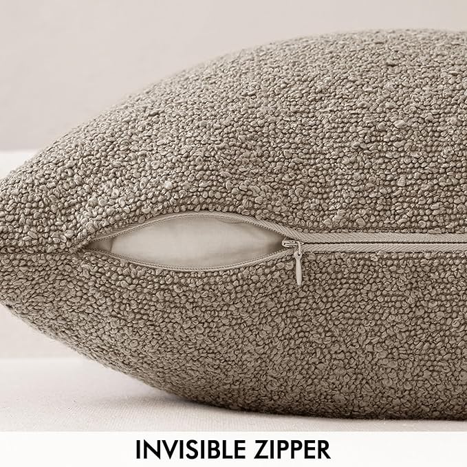 MIULEE 16x16 Inch Decorative Pillow Covers for Couch Bed Set of 2 Textured Boucle Neutral Throw Pillows Light Taupe Accent Solid Cushion Pillowcase Cozy Soft Sofa Livingroom Home Decor
