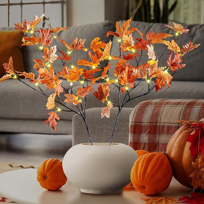 LIGHTSHARE 32IN 32LED Lighted Willow Twig Branch, Maple Leaf, Built-in Timer, USB Plug-in and Battery Powered, Décor for Home, Festival, Party, Christmas, Night Light