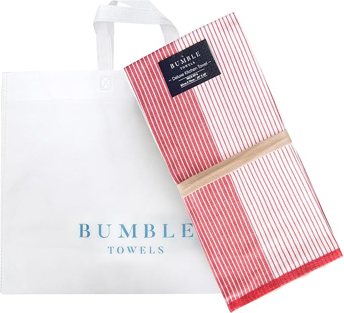 Premium Cotton Kitchen Towels (20”x 28”, 6 Pack) | Large Absorbent Terry & Flat Towel Set with Hanging Loop | Red