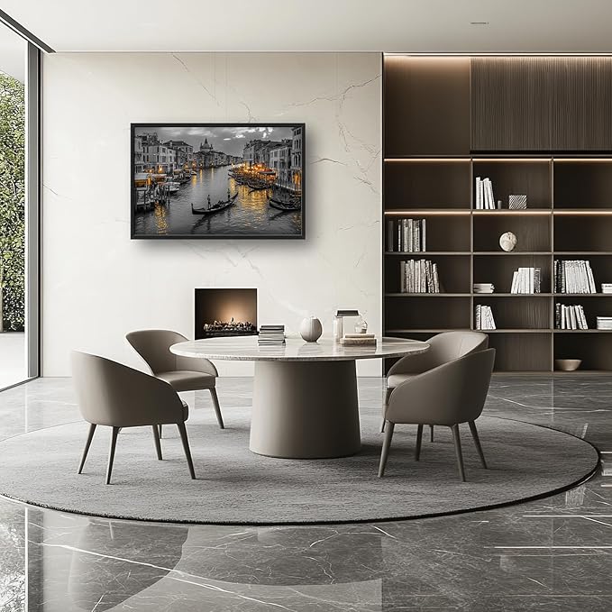 Olivine Italy Large Wall Art, Venice City Pictures Wall Decor, Black and White Painting, Cityscape Canvas Prints, Framed Artwork for Dining Room Living Room Bedroom Bathroom Office Home Decor 36"x24"
