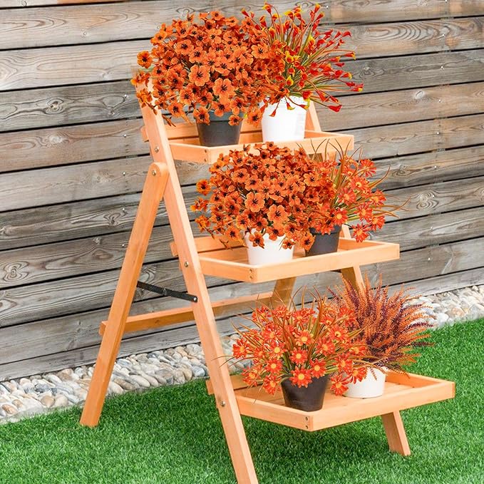 Uieke 36PCS Artificial Mums Outdoor Fall Fake Plastic Flowers Fake Autumn Plants No Fade for Outside Window Box Porch Planters Farmhouse Garden Decor
