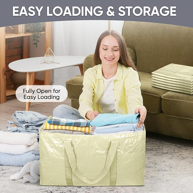 TICONN 4 Pack Extra Large Moving Bags with Zippers & Carrying Handles, Heavy-Duty Storage Tote Moving Boxes for Space Saving (4 Pack, Cream)