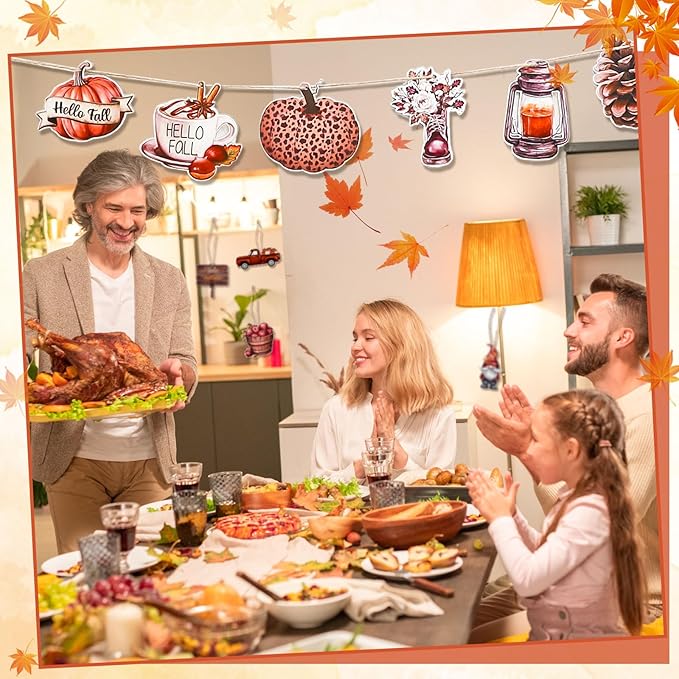 36Pcs Fall Tree Ornaments,Fall Thanksgiving Wood Ornaments for Autumn Decorations with String Fall Decorations for Home Tree Office