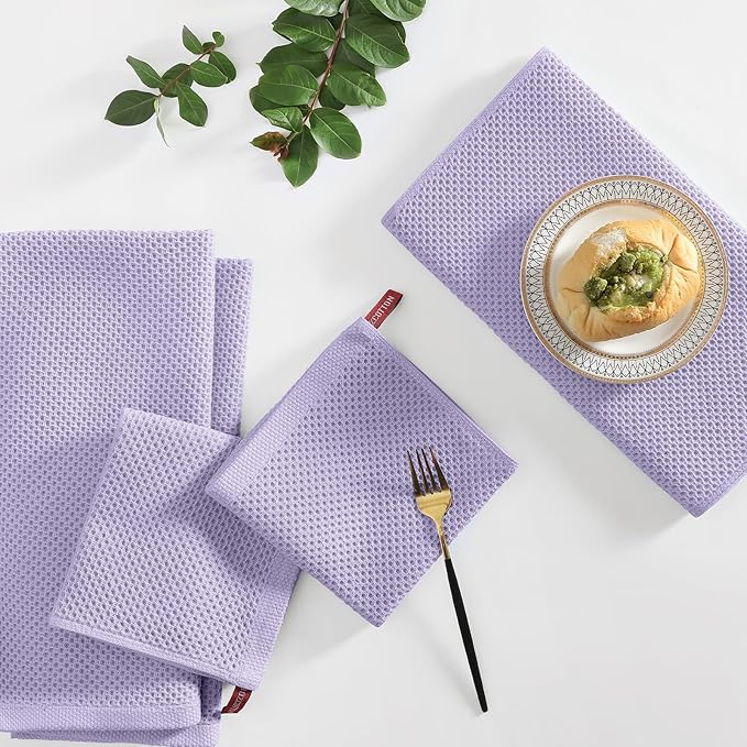 Homaxy 100% Cotton Kitchen Towels and Dishcloths Set, 12 x 12 Inches and 13 x 28 Inches, Set of 8 Bulk Kitchen Towels Set, Ultra Soft Absorbent Dish Cloths for Washing Dishes, Lavender