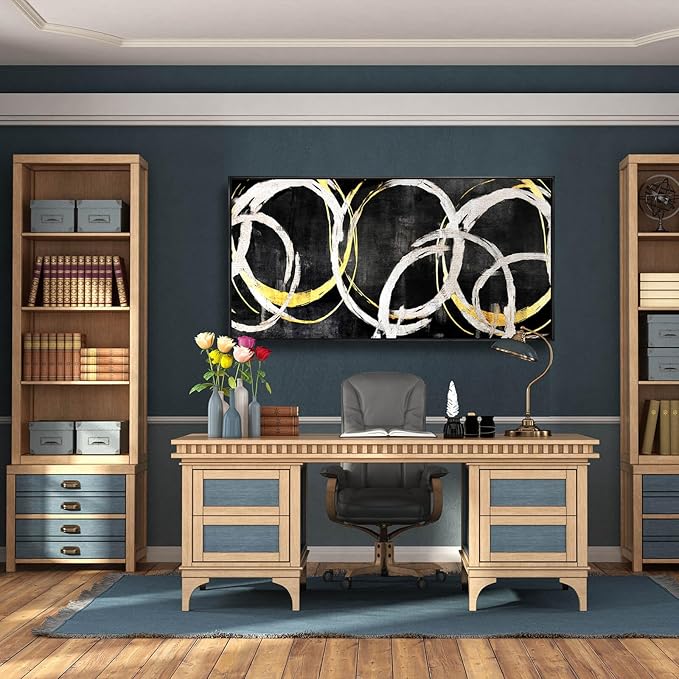 SDYA Large Wall Art Modern Art Wall Decor Minimalist Wall Art Black Gold Art Abstract Canvas Wall Decoration Black White Pictures for Bedroom Living Room 24x48 in