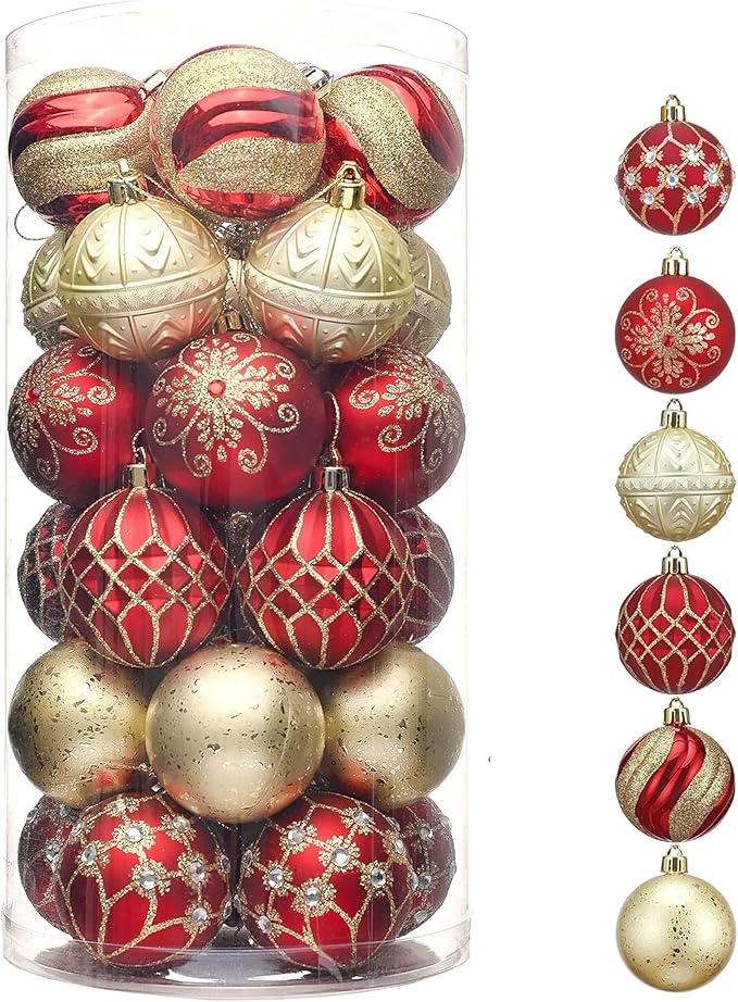 Valery Madelyn Christmas Ornaments Set, 30ct 2 Inches Red and Gold Shatterproof Christmas Tree Decorations Ball Ornaments Bulk, Luxury Hanging Ornaments for Xmas Holiday Party Decor