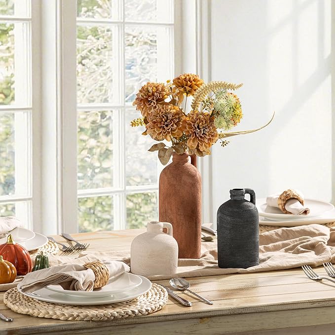 Ceramic Vase Home Table Decor - Flower Vase Set of 3 Living Room Kitchen Decorations Farmhouse Modern Rustic Vases Decorative Centerpiece for Shelf Bedroom Office Bathroom Dining Coffee Desk