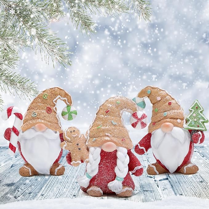 Hodao Christmas Gingerbread Gnome Decorations Set of Three-Charming Christmas Decor for Home Indoor-Festive Fun Gift (Red Clothes)