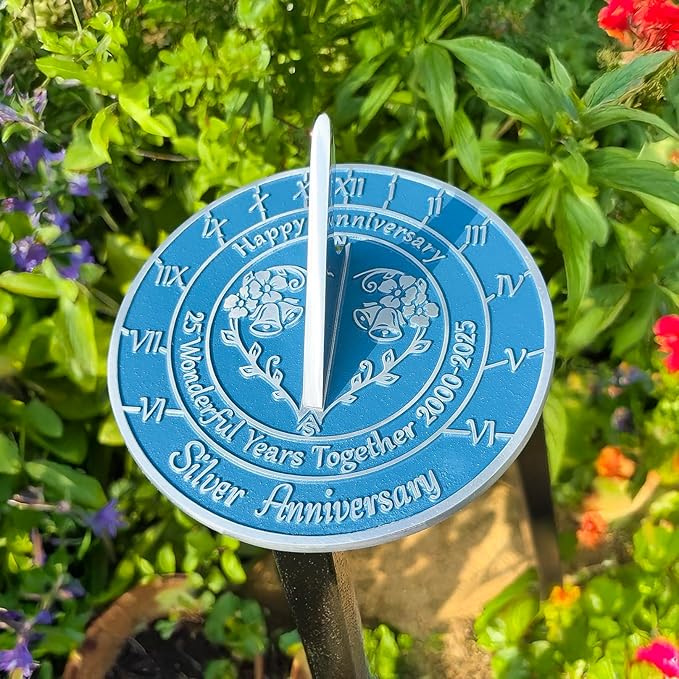Anniversary Sundial Gift for 25th Silver Wedding Anniversary in 2025 - Recycled Metal Home Decor Or Garden Present Idea - Handmade in UK for Him, Her Parents Or Couples 25 Year Celebration