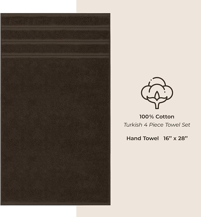 American Soft Linen Luxury Hand Towels for Bathroom, 600 GSM 100% Cotton Turkish 4 Piece Hand Towel Set, 600 GSM Hand Face Towels for Kitchen, Brown Hand Towels